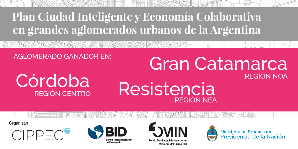 Flyer sobre los ganadores del Plan Ciudad Inteligente y Economía Colaborativa en grandes aglomerados urbanos de Argentina