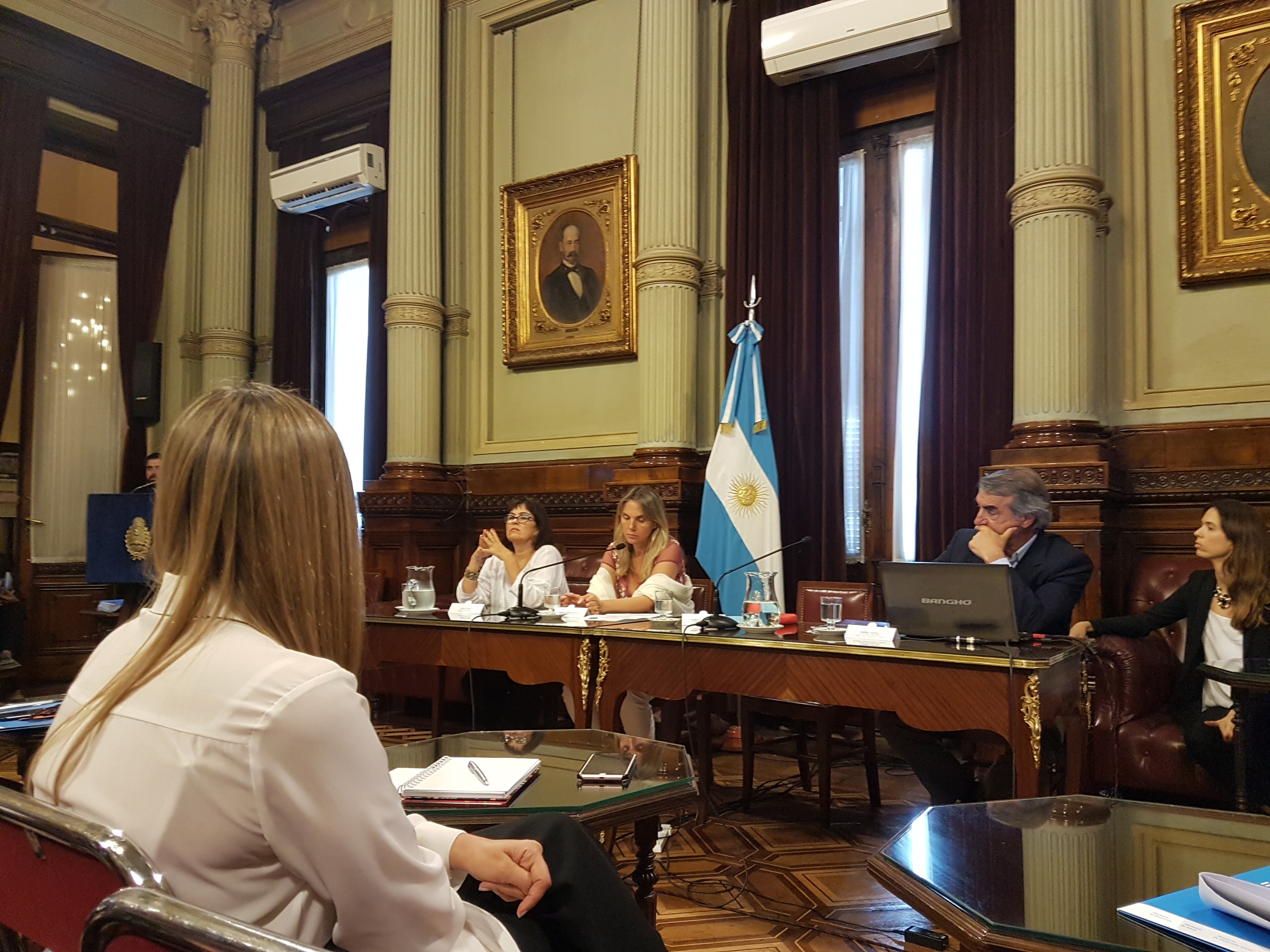 Gimena de León y Alejandro Biondi (CIPPEC) en el evento "Prevención del Embarazo No Intencional en la Adolescencia (ENIA): construcción de una agenda conjunta entre el Poder Legislativo y el Poder Ejecutivo", que tuvo lugar en el salón Illia del Senado de la Nación