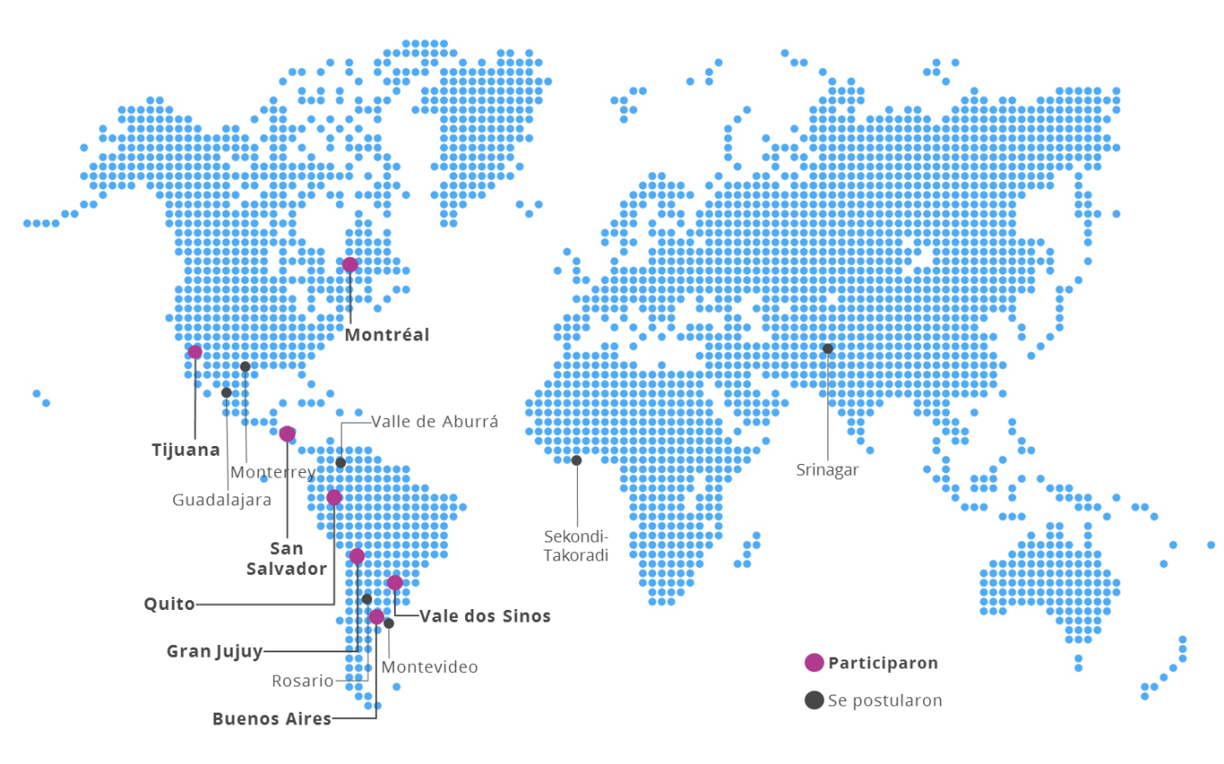 Mapa-mundi sobre las áreas metropolitanas que se sumaron al Día Metropolitano 2018